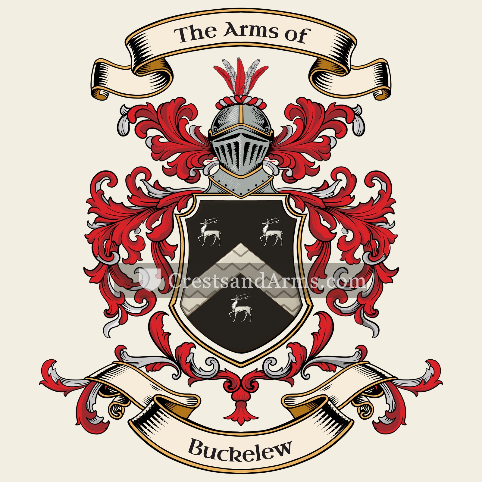 The Buckelew coat of arms, drawn from the recorded blazon