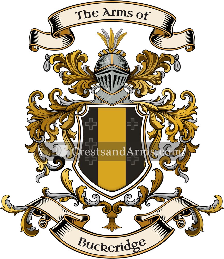 The Buckeridge coat of arms, drawn from the recorded blazon