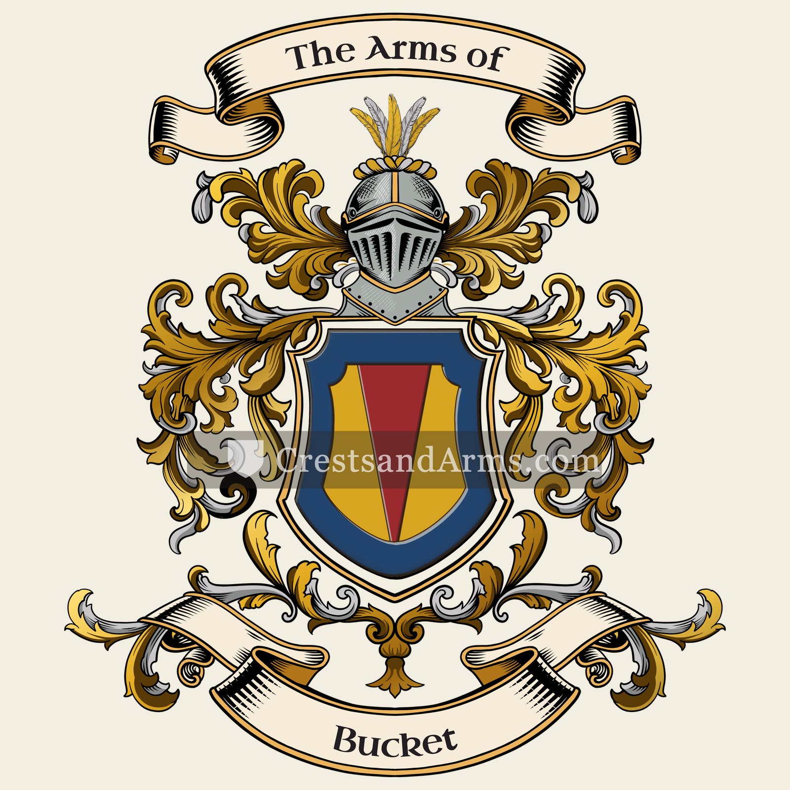 The Bucket coat of arms, drawn from the recorded blazon