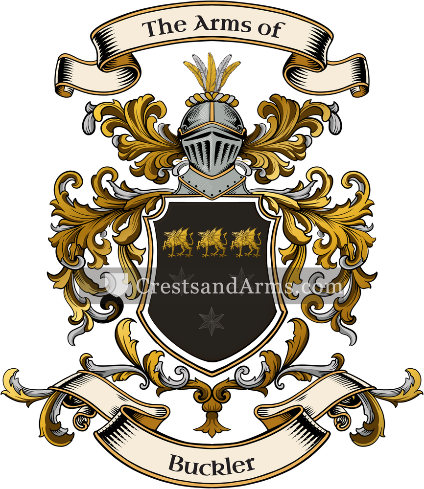 The Buckler coat of arms, drawn from the recorded blazon