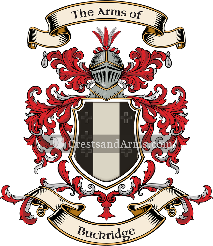 The Buckridge coat of arms, drawn from the recorded blazon