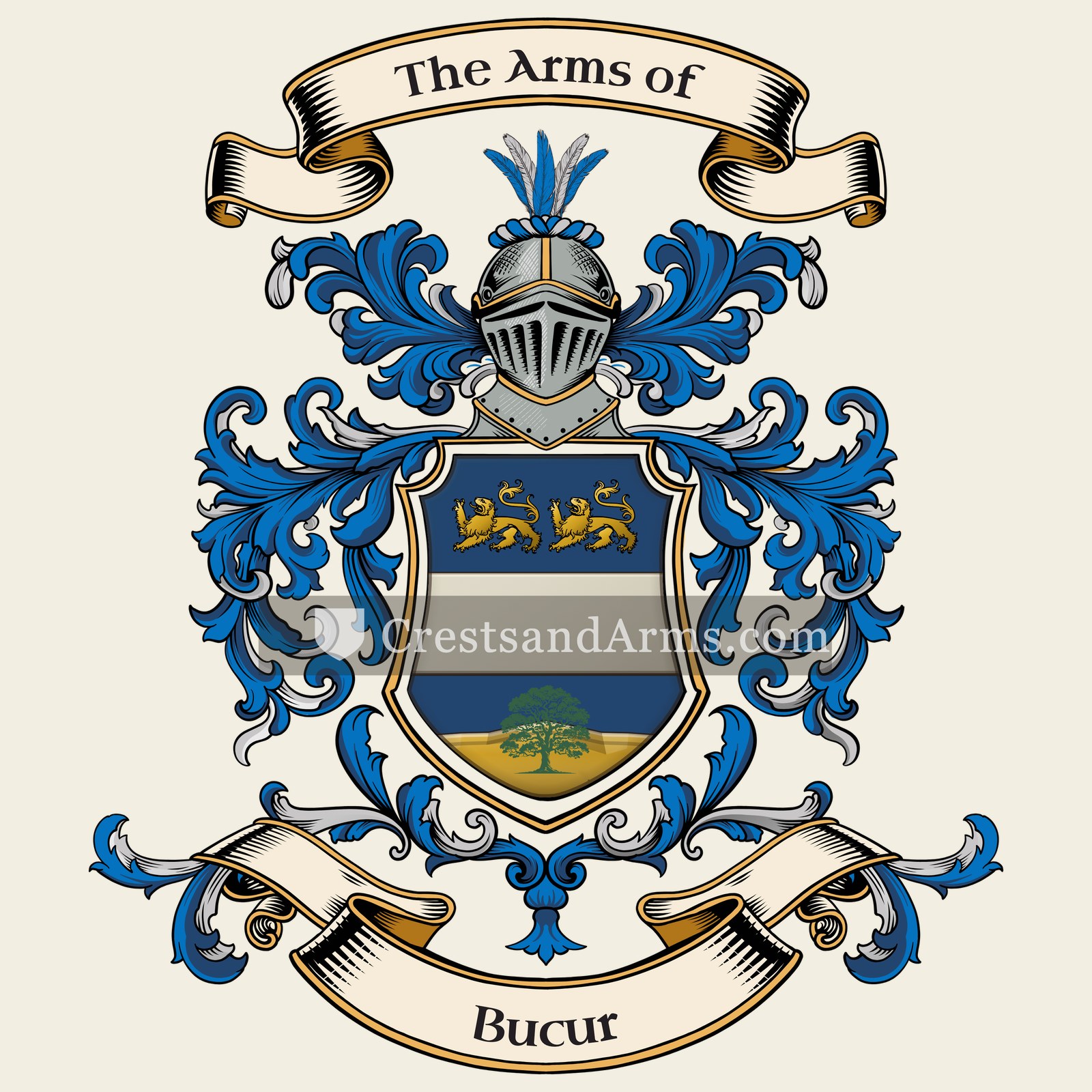 The Bucur coat of arms, drawn from the recorded blazon