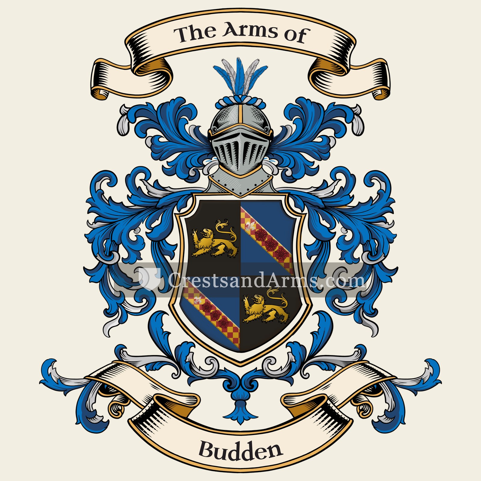 The Budden coat of arms, drawn from the recorded blazon
