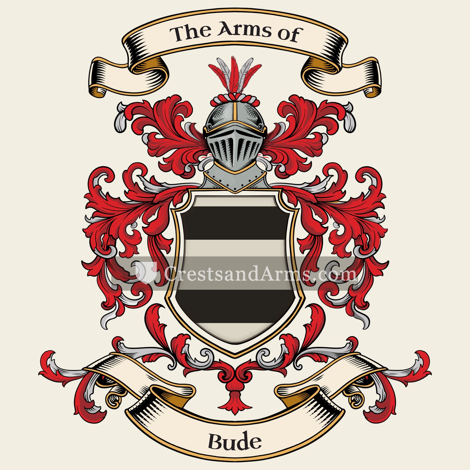 The Bude coat of arms, drawn from the recorded blazon