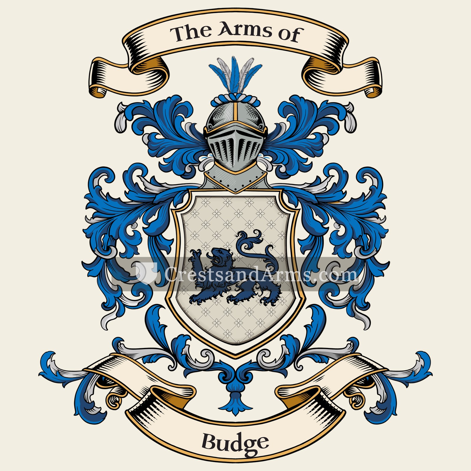 The Budge coat of arms, drawn from the recorded blazon