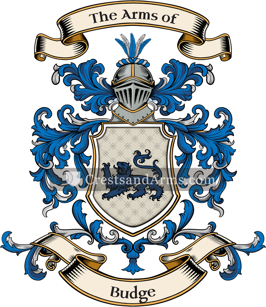 The Budge coat of arms, drawn from the recorded blazon