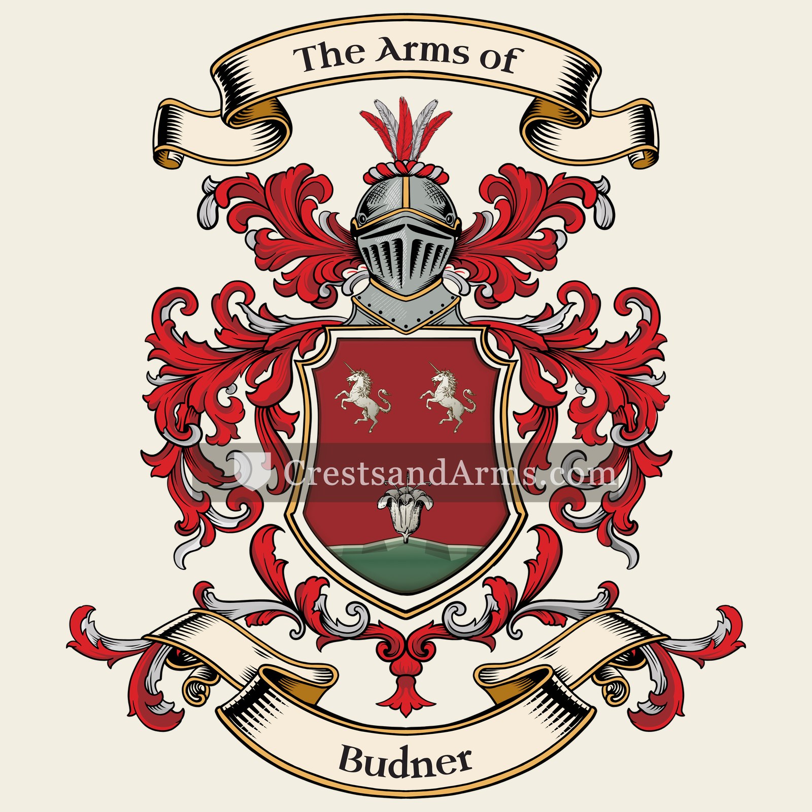 The Budner coat of arms, drawn from the recorded blazon