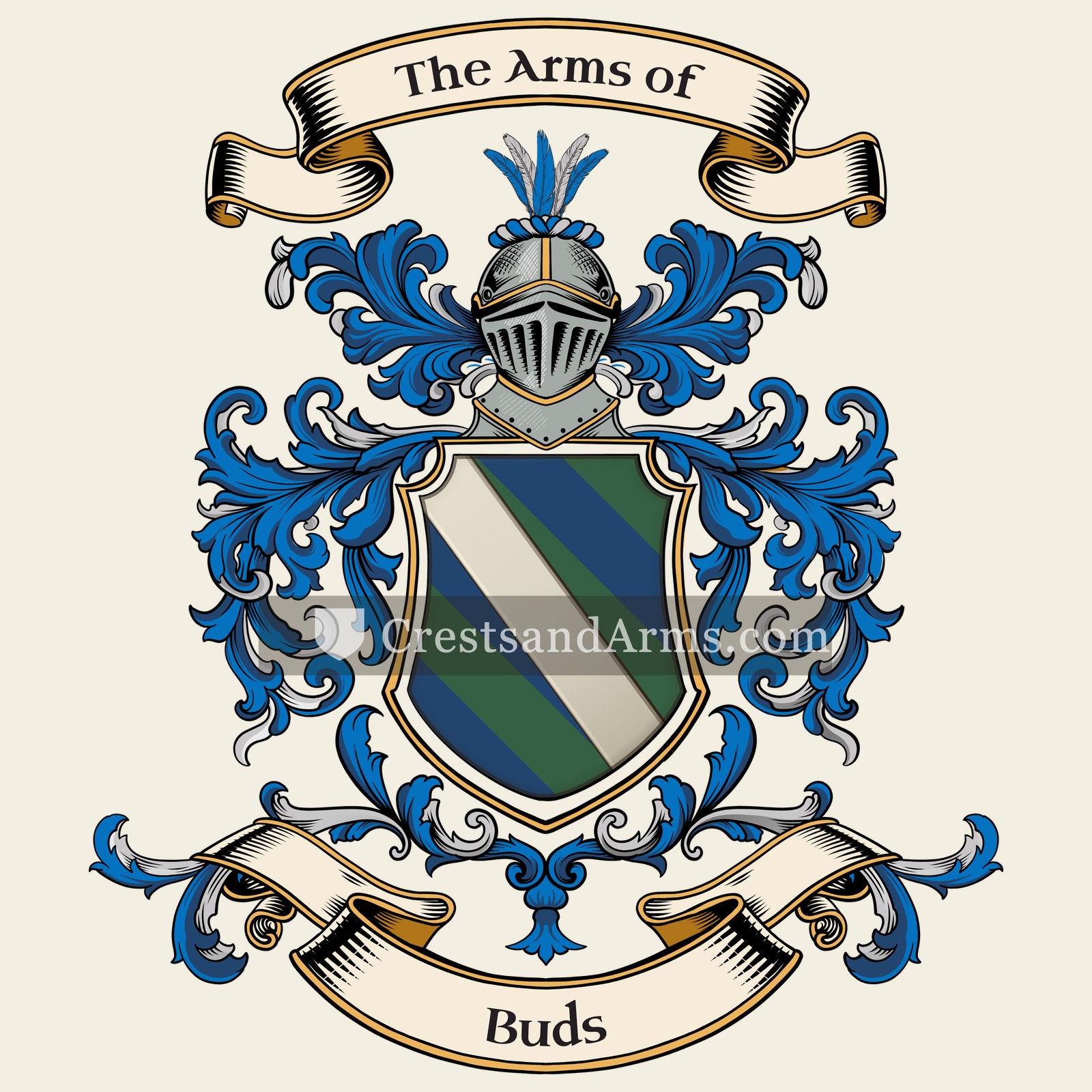 The Buds coat of arms, drawn from the recorded blazon