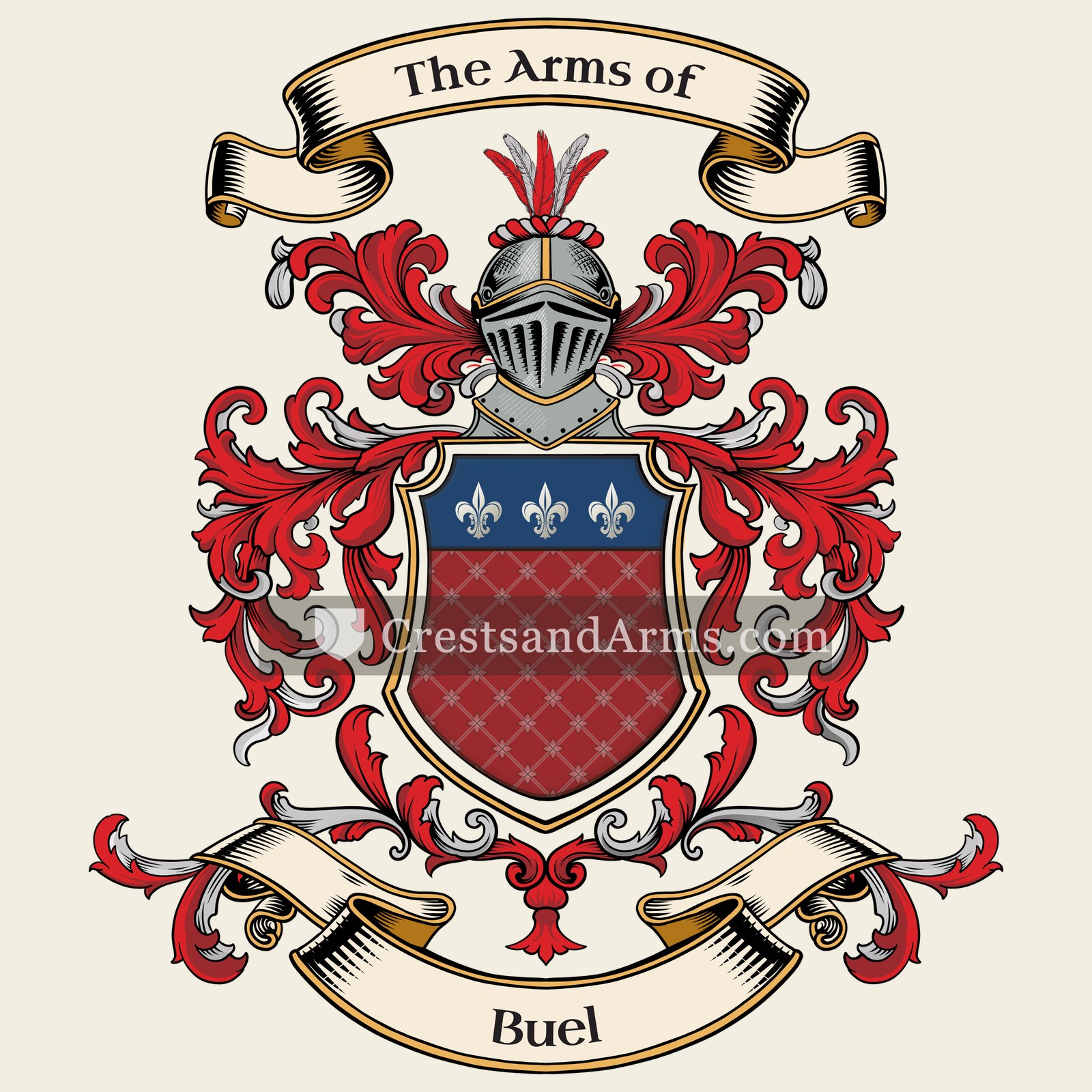 The Buel coat of arms, drawn from the recorded blazon