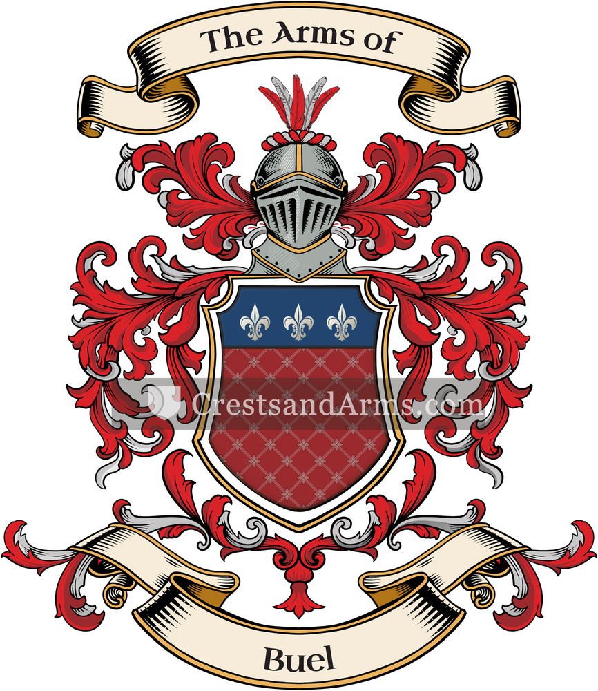 The Buel coat of arms, drawn from the recorded blazon