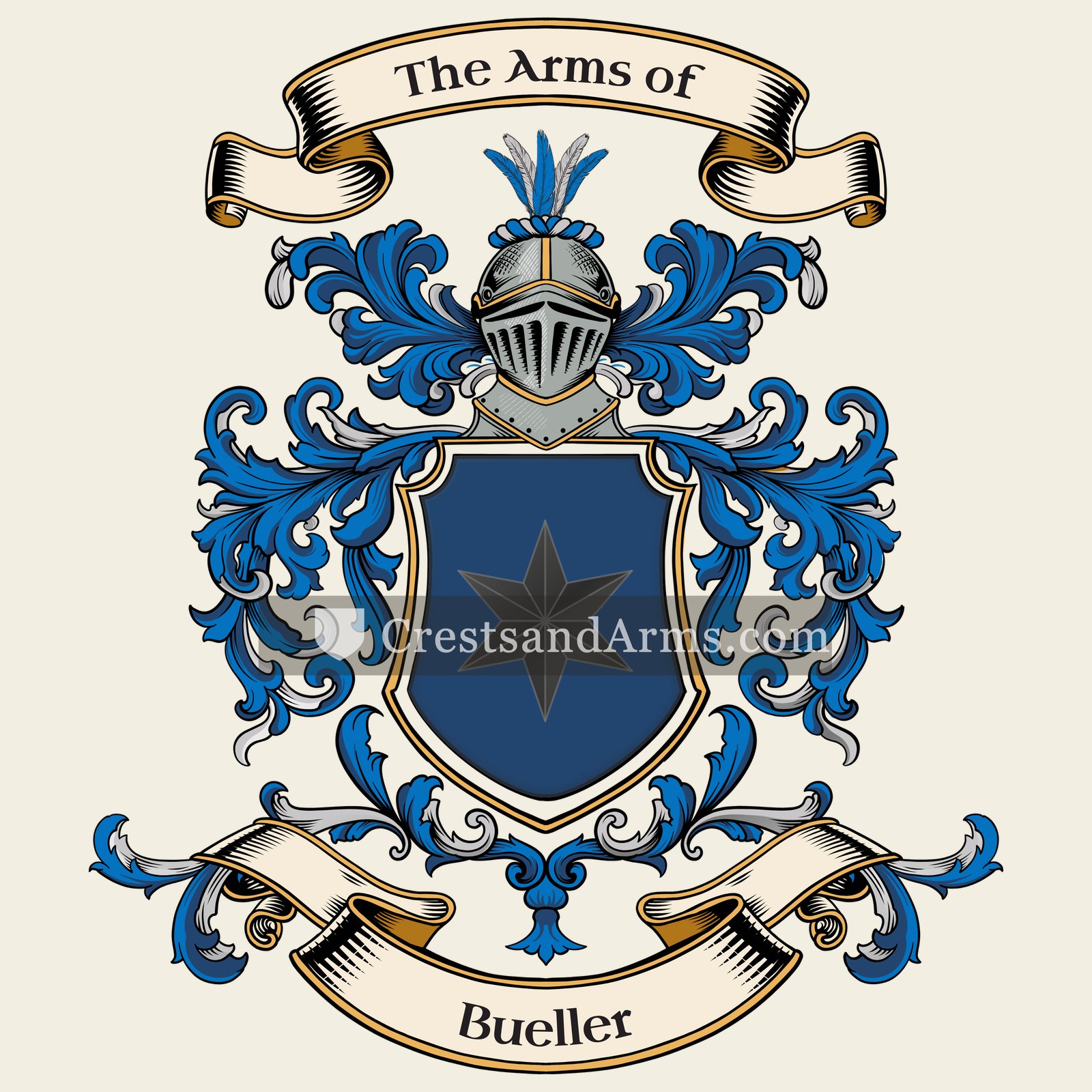 The Bueller coat of arms, drawn from the recorded blazon