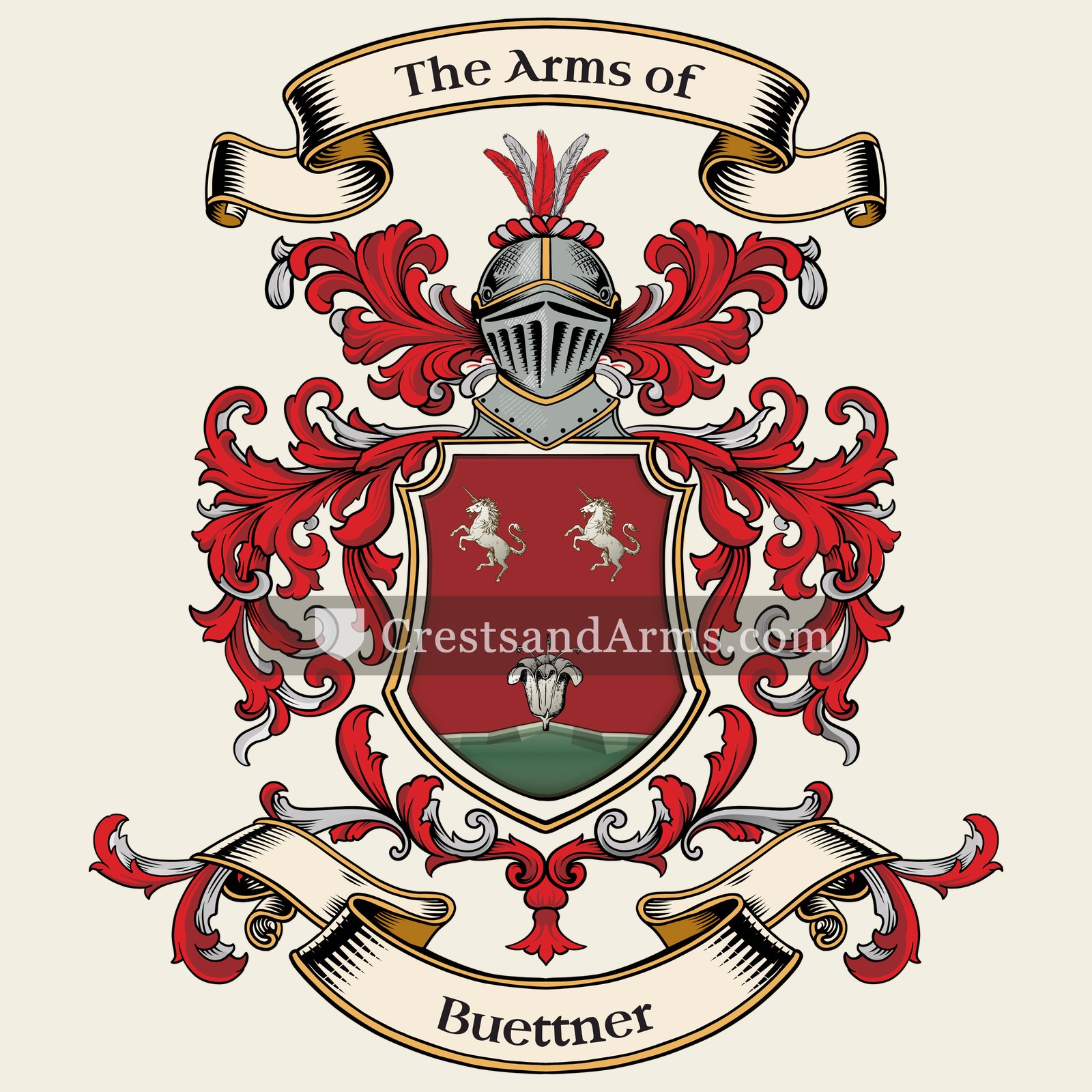 The Buettner coat of arms, drawn from the recorded blazon