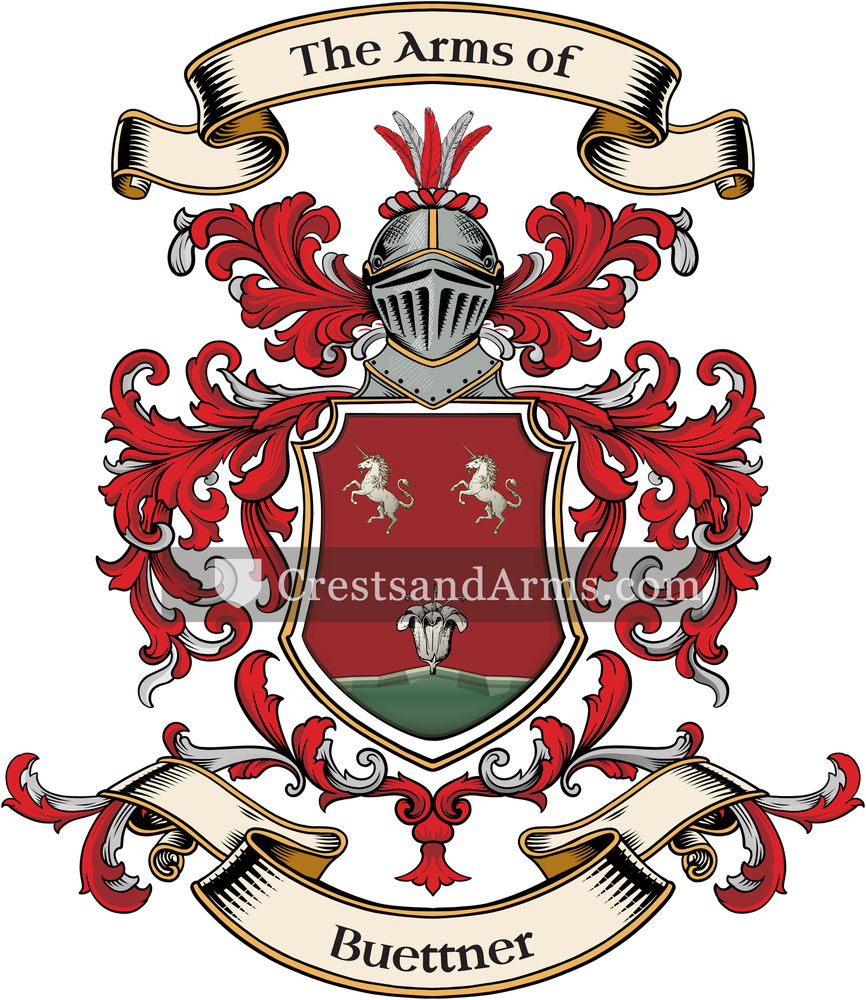 The Buettner coat of arms, drawn from the recorded blazon