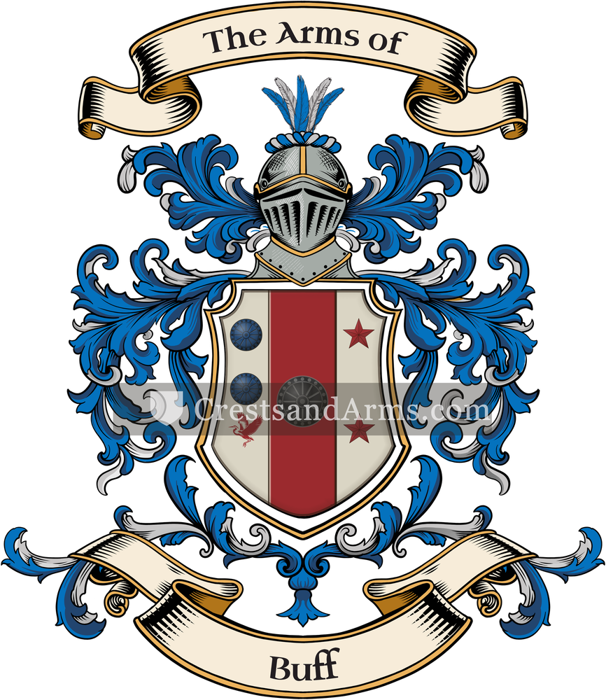 The Buff coat of arms, drawn from the recorded blazon