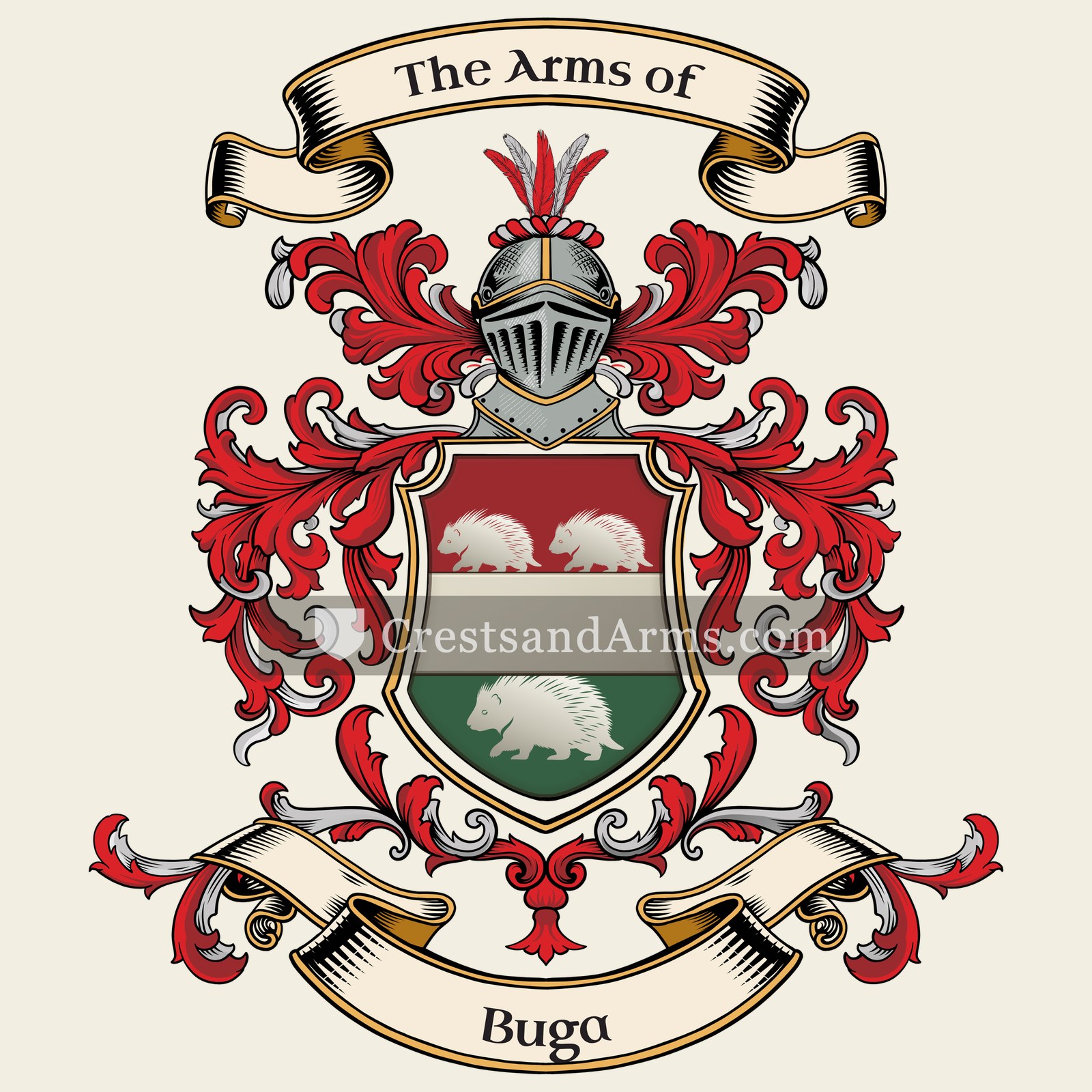 The Buga coat of arms, drawn from the recorded blazon