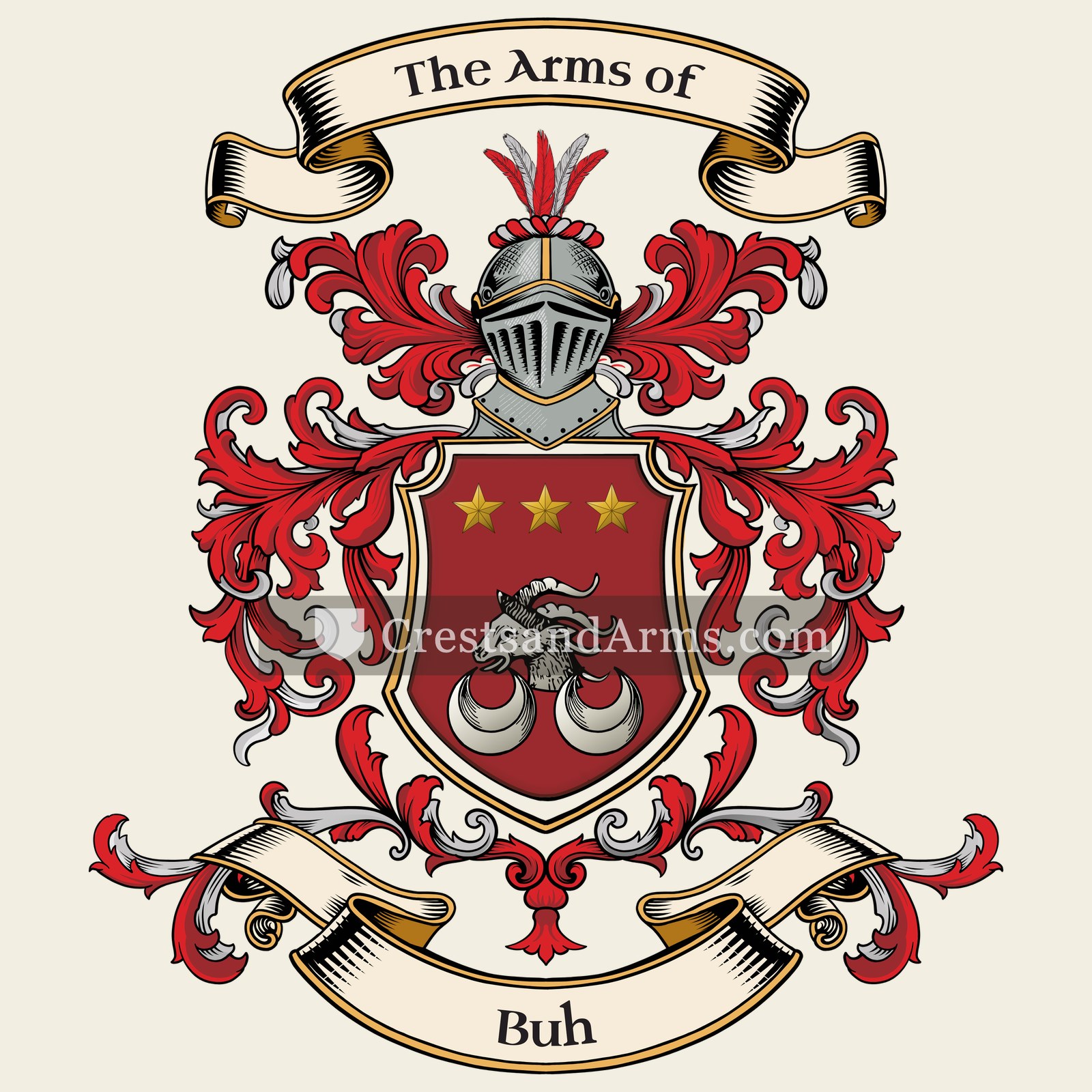 The Buh coat of arms, drawn from the recorded blazon