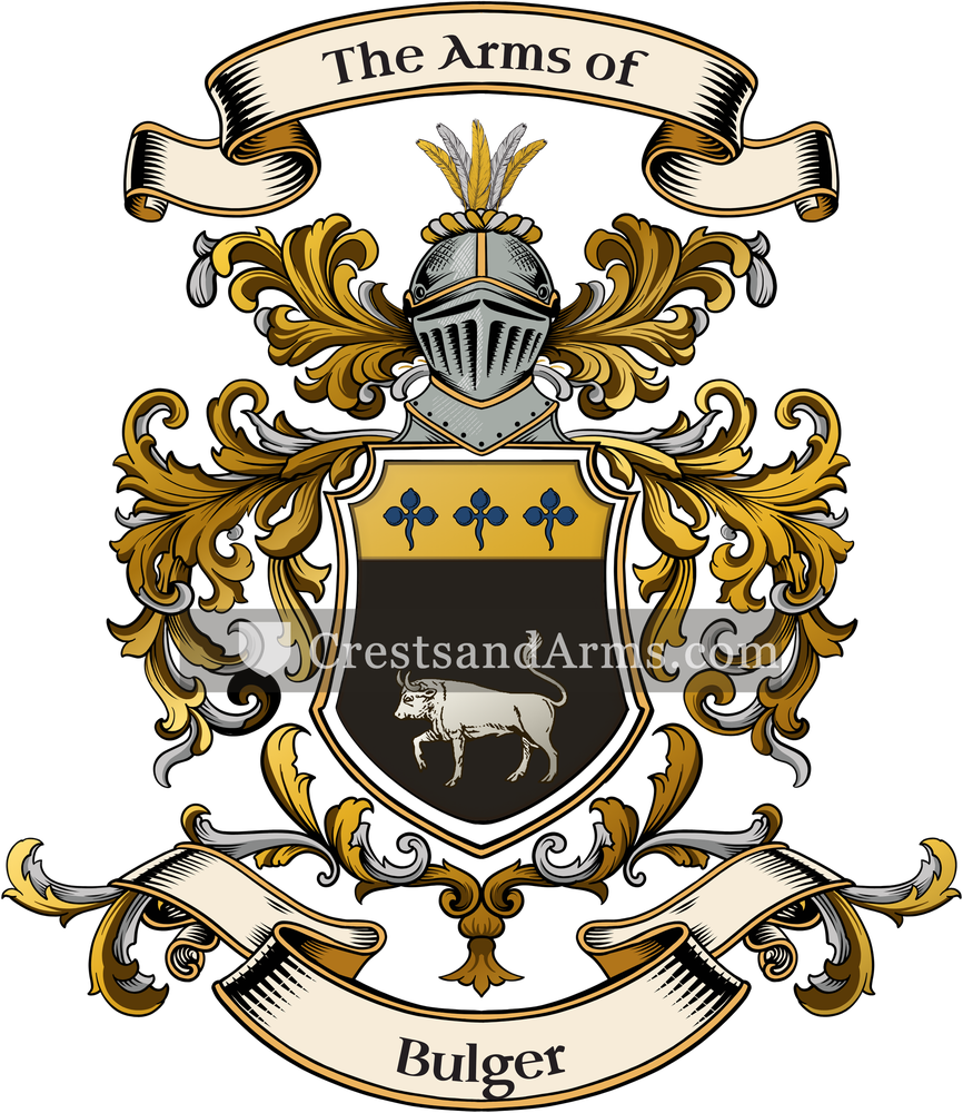The Bulger coat of arms, drawn from the recorded blazon