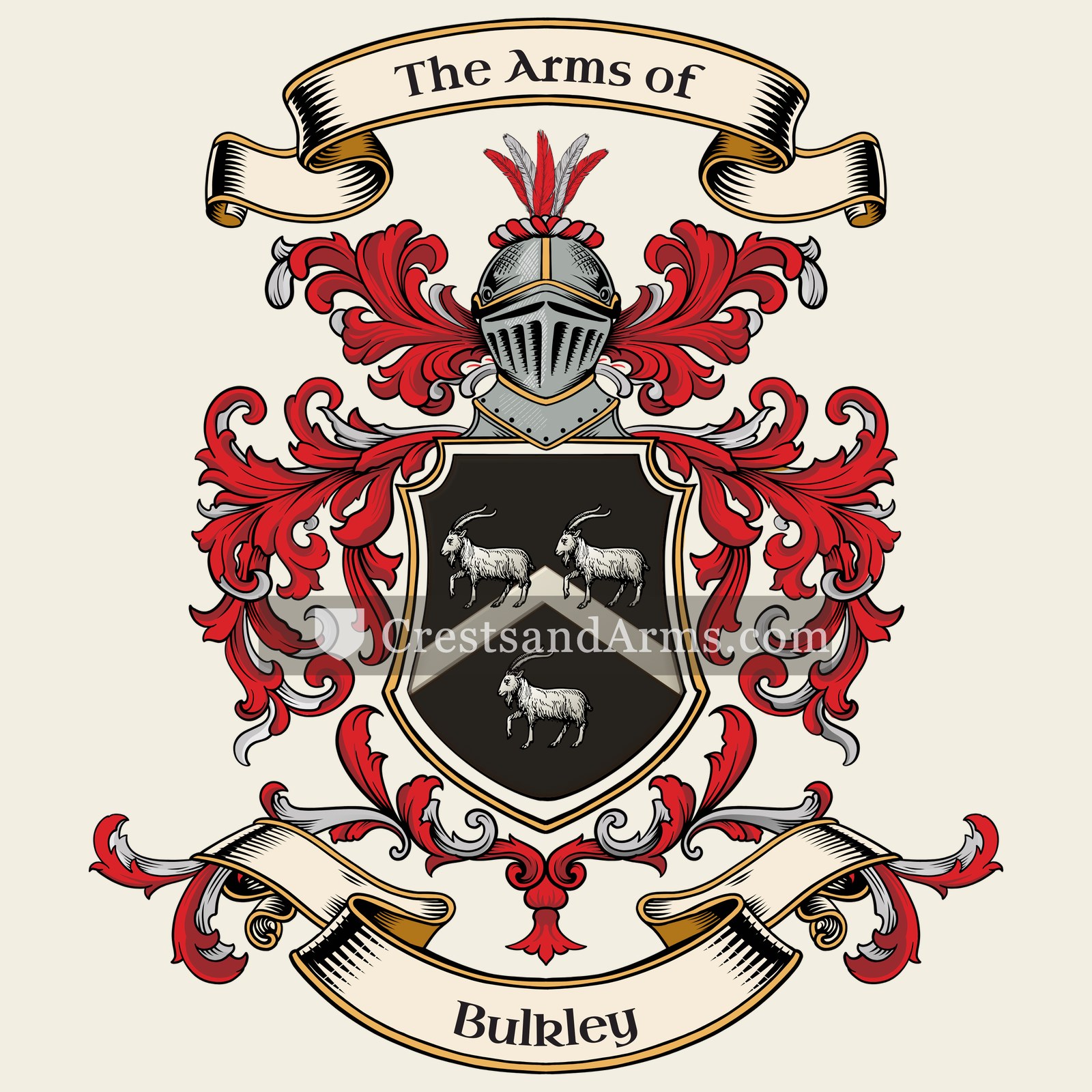 The Bulkley coat of arms, drawn from the recorded blazon