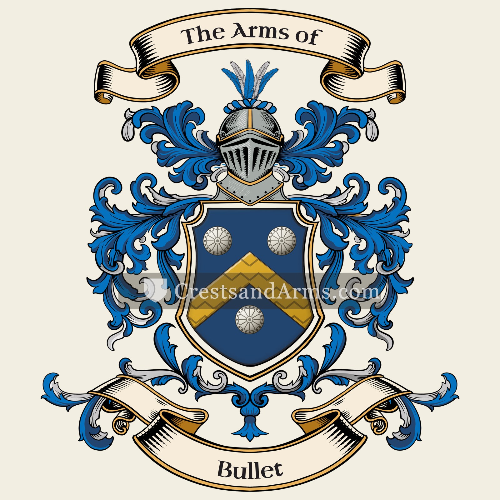 The Bullet coat of arms, drawn from the recorded blazon