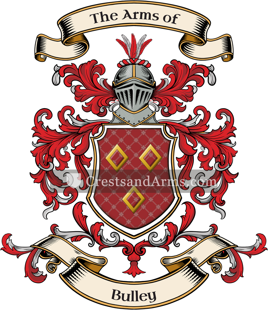 The Bulley coat of arms, drawn from the recorded blazon
