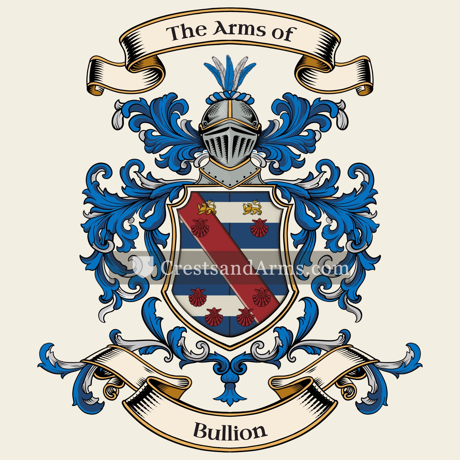 The Bullion coat of arms, drawn from the recorded blazon