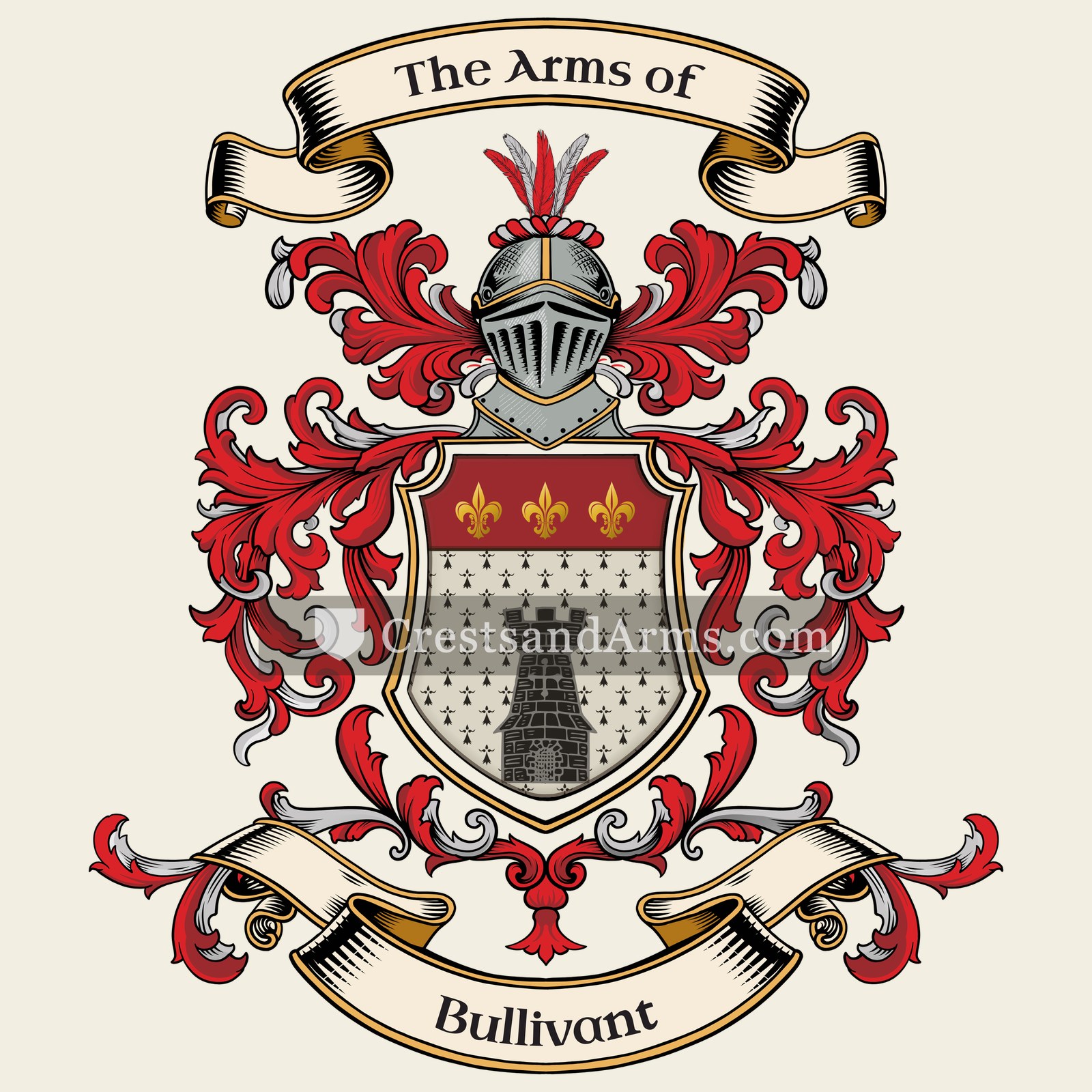 The Bullivant coat of arms, drawn from the recorded blazon