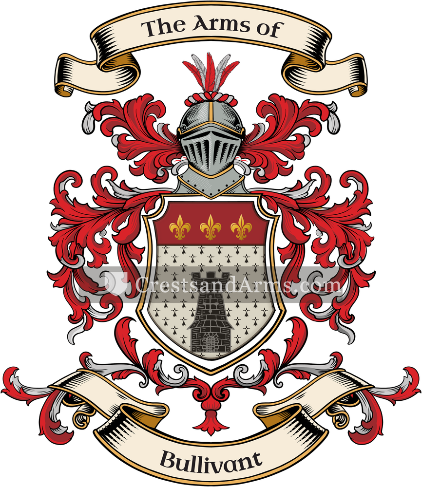 The Bullivant coat of arms, drawn from the recorded blazon