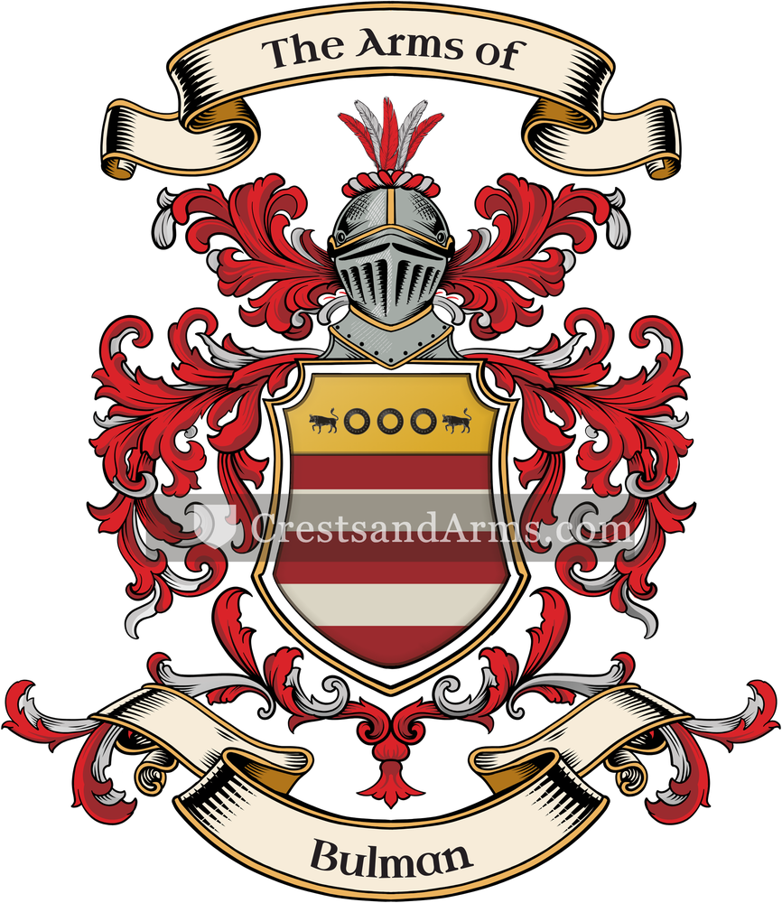 The Bulman coat of arms, drawn from the recorded blazon