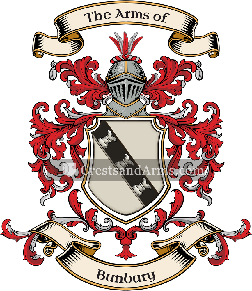 The Bunbury coat of arms, drawn from the recorded blazon