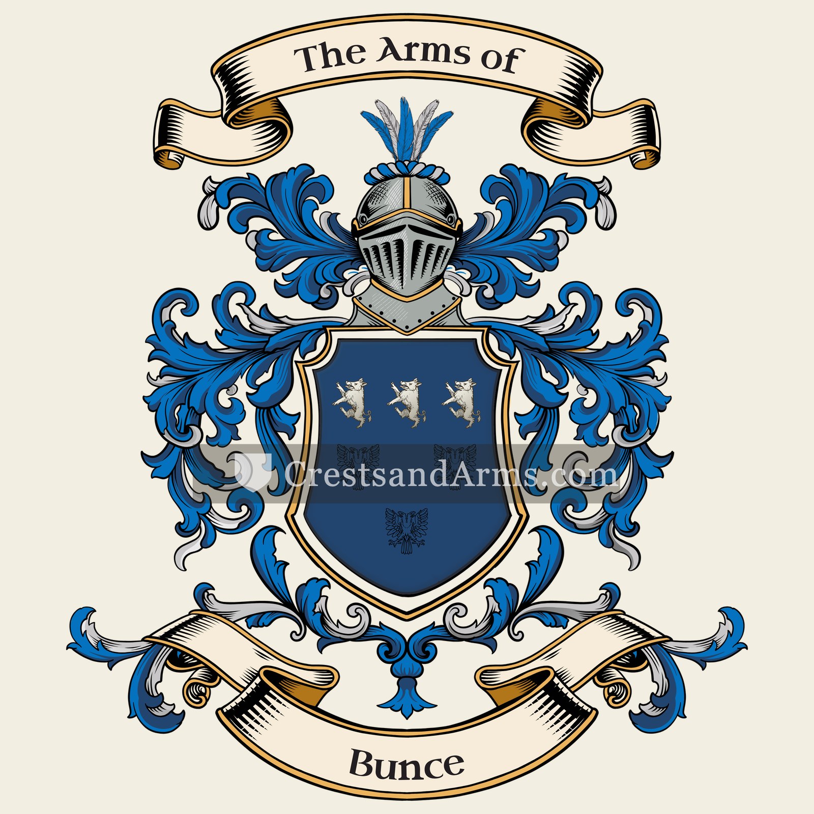 The Bunce coat of arms, drawn from the recorded blazon