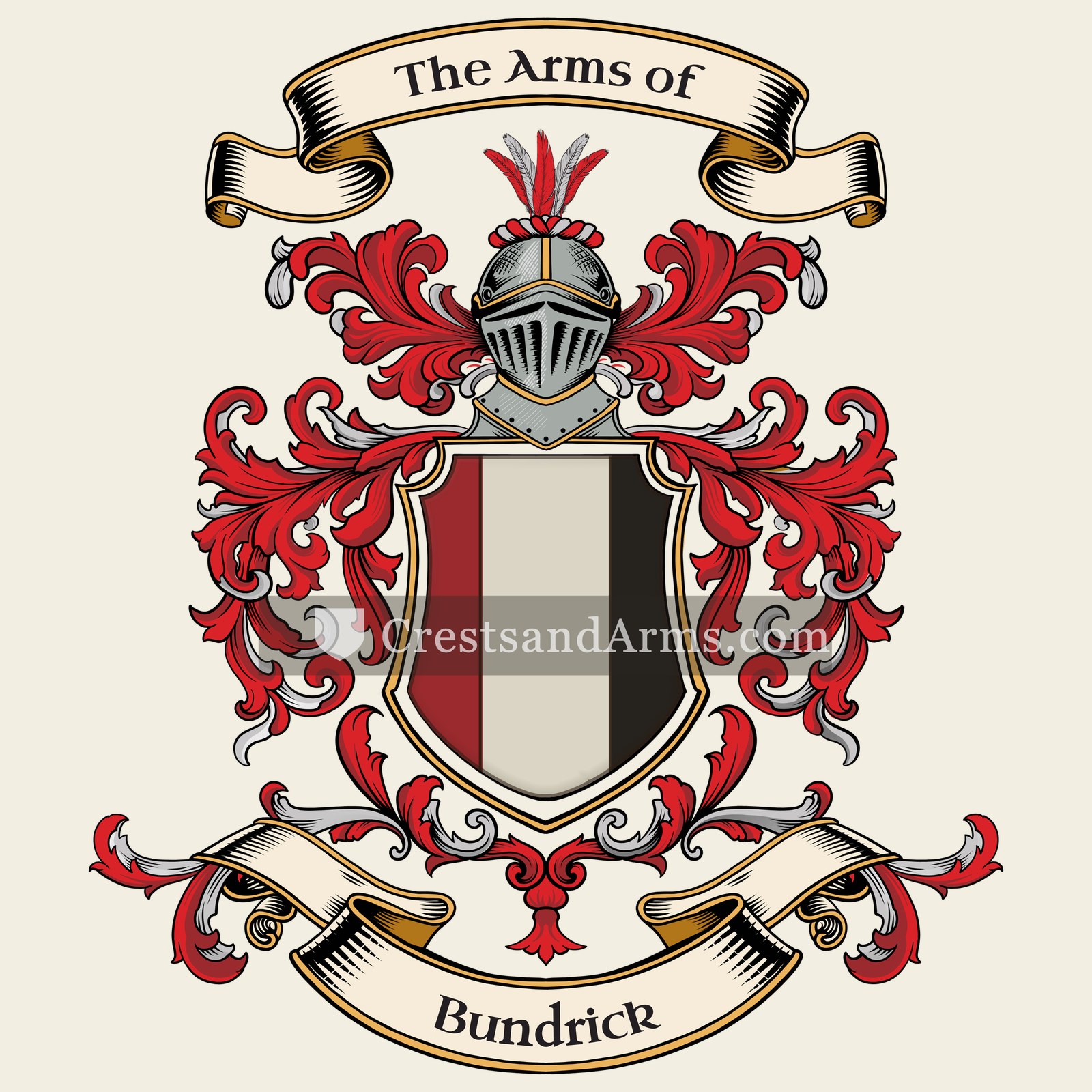 The Bundrick coat of arms, drawn from the recorded blazon