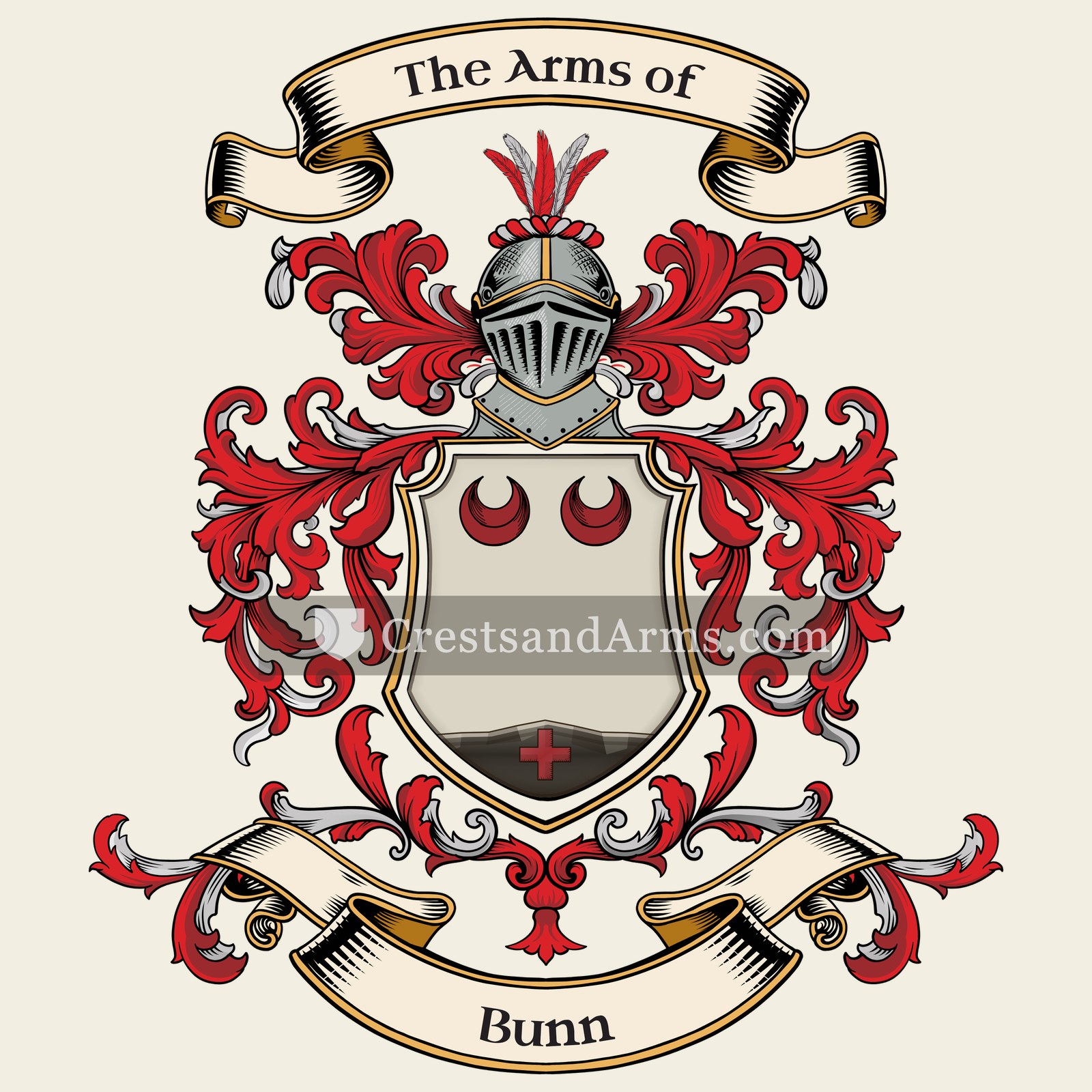 The Bunn coat of arms, drawn from the recorded blazon