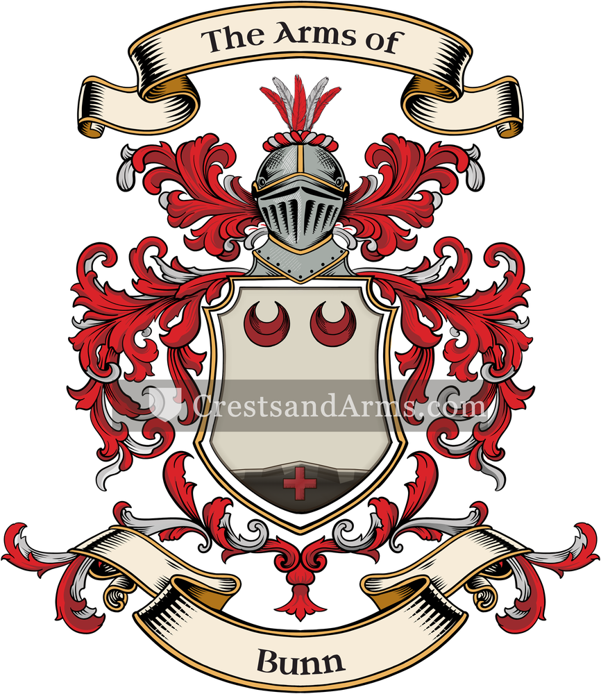 The Bunn coat of arms, drawn from the recorded blazon