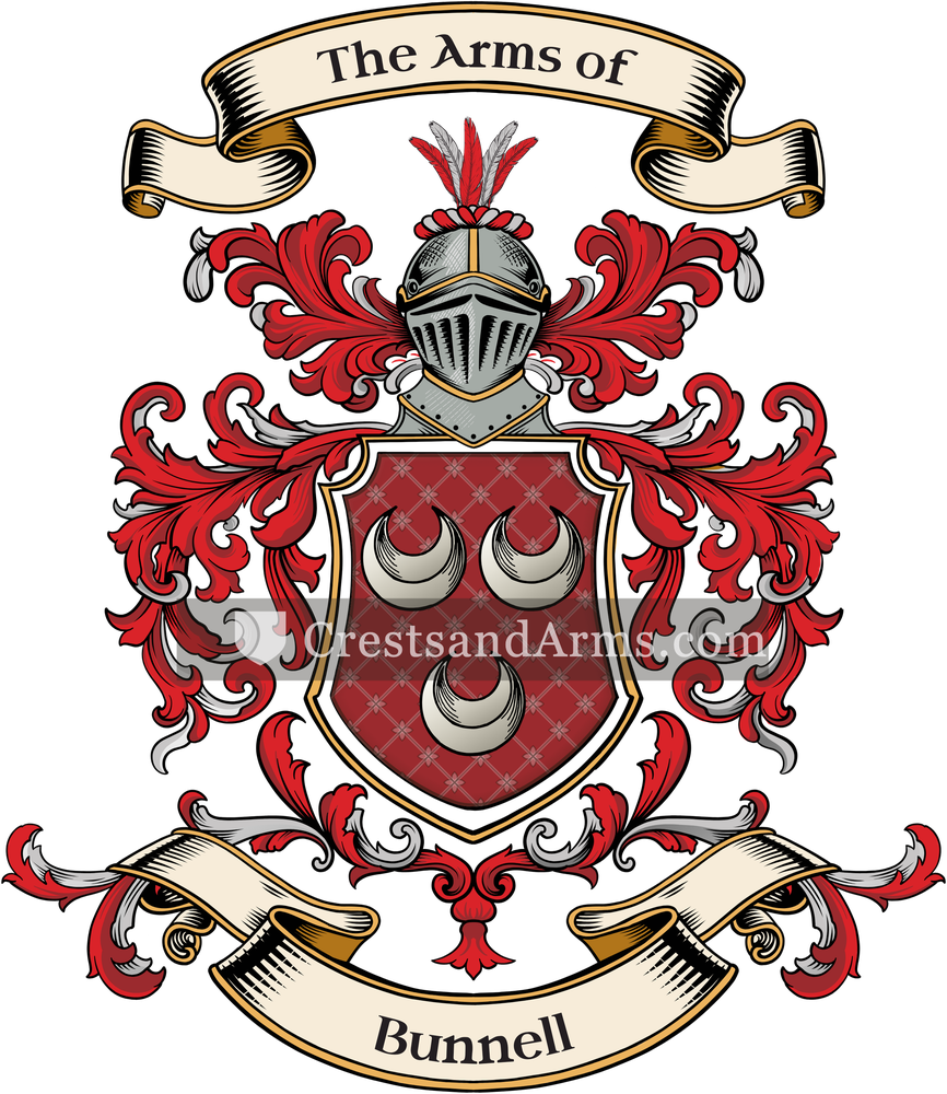 The Bunnell coat of arms, drawn from the recorded blazon