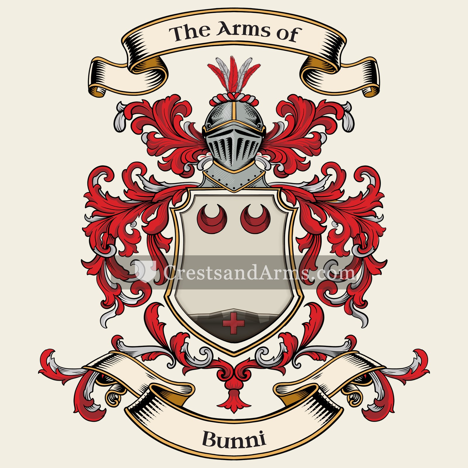 The Bunni coat of arms, drawn from the recorded blazon
