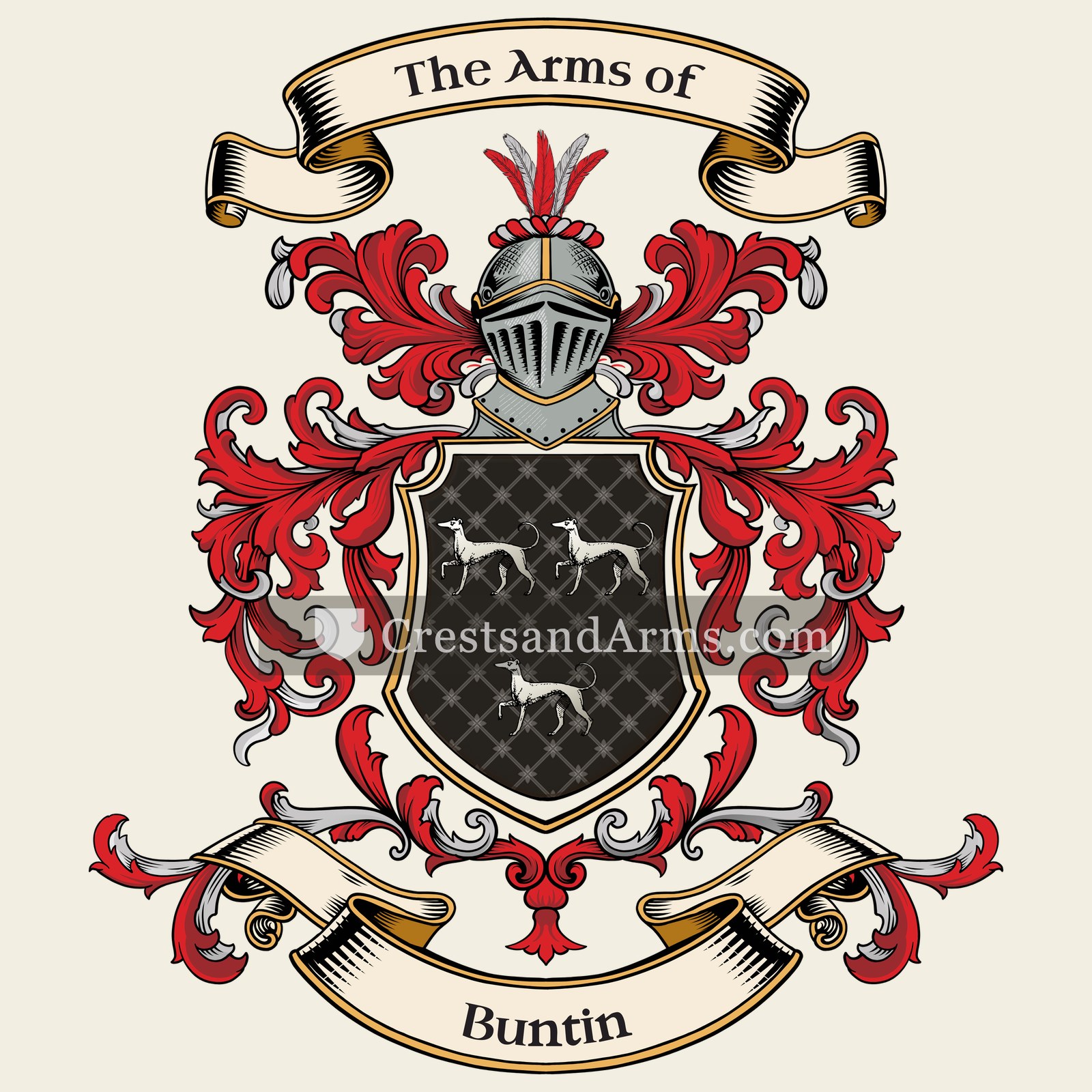 The Buntin coat of arms, drawn from the recorded blazon