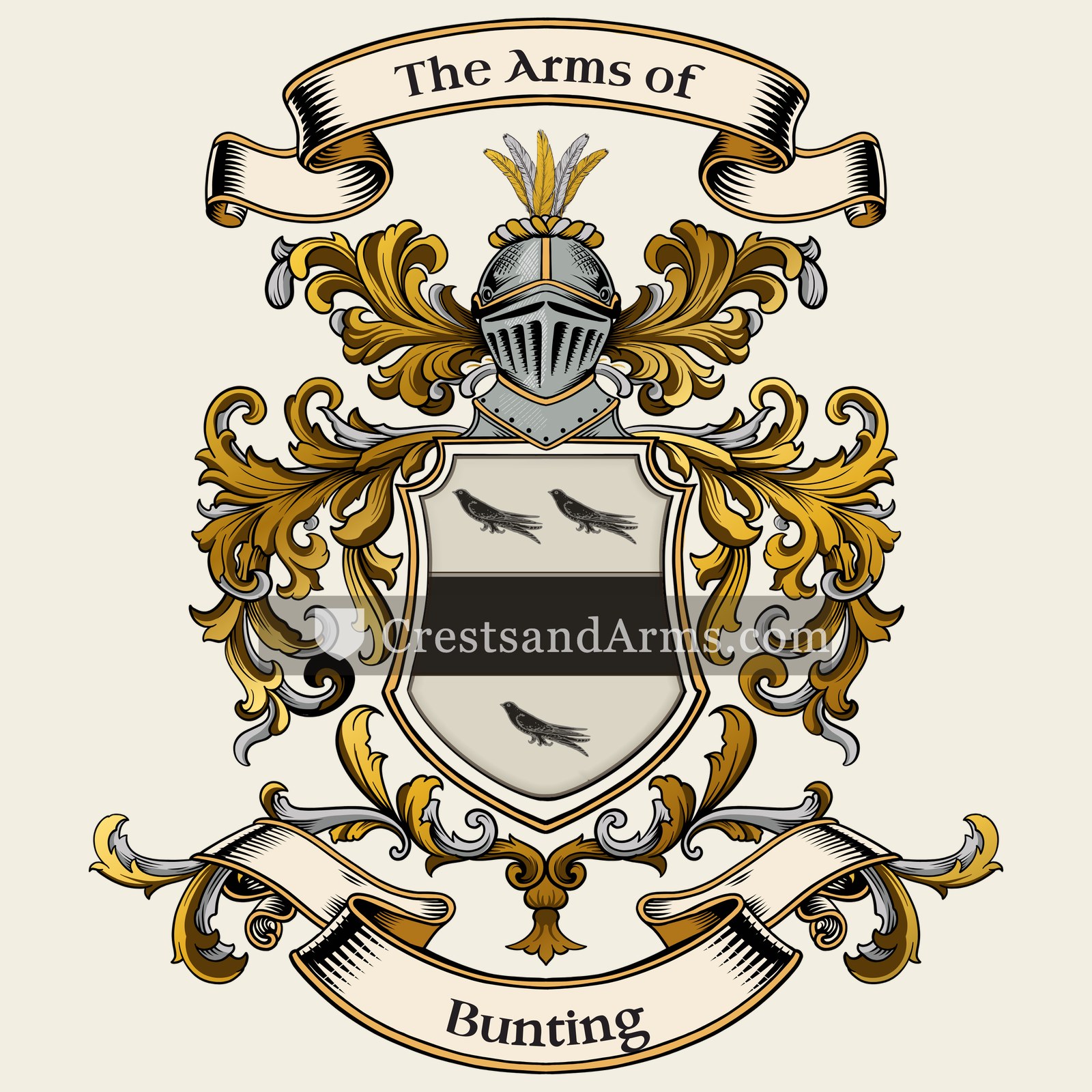 The Bunting coat of arms, drawn from the recorded blazon