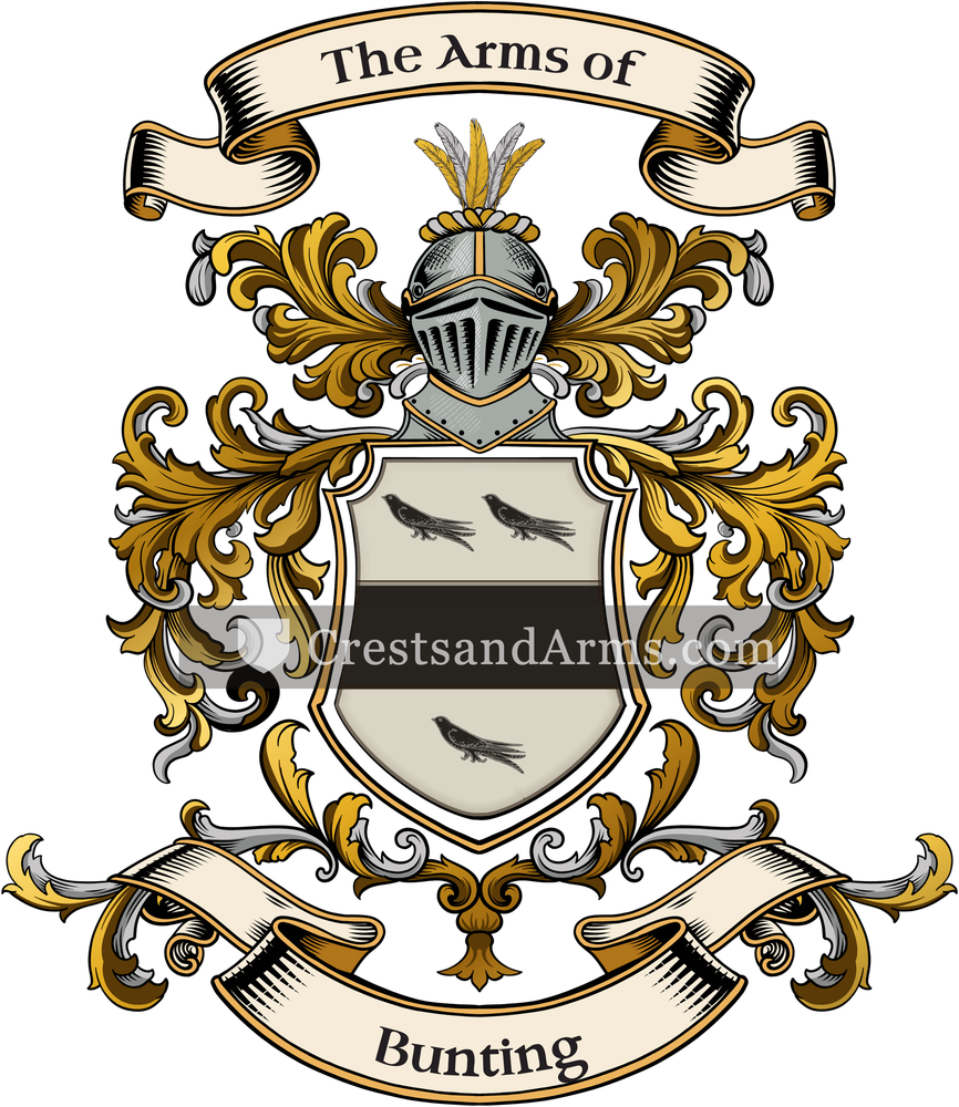 The Bunting coat of arms, drawn from the recorded blazon