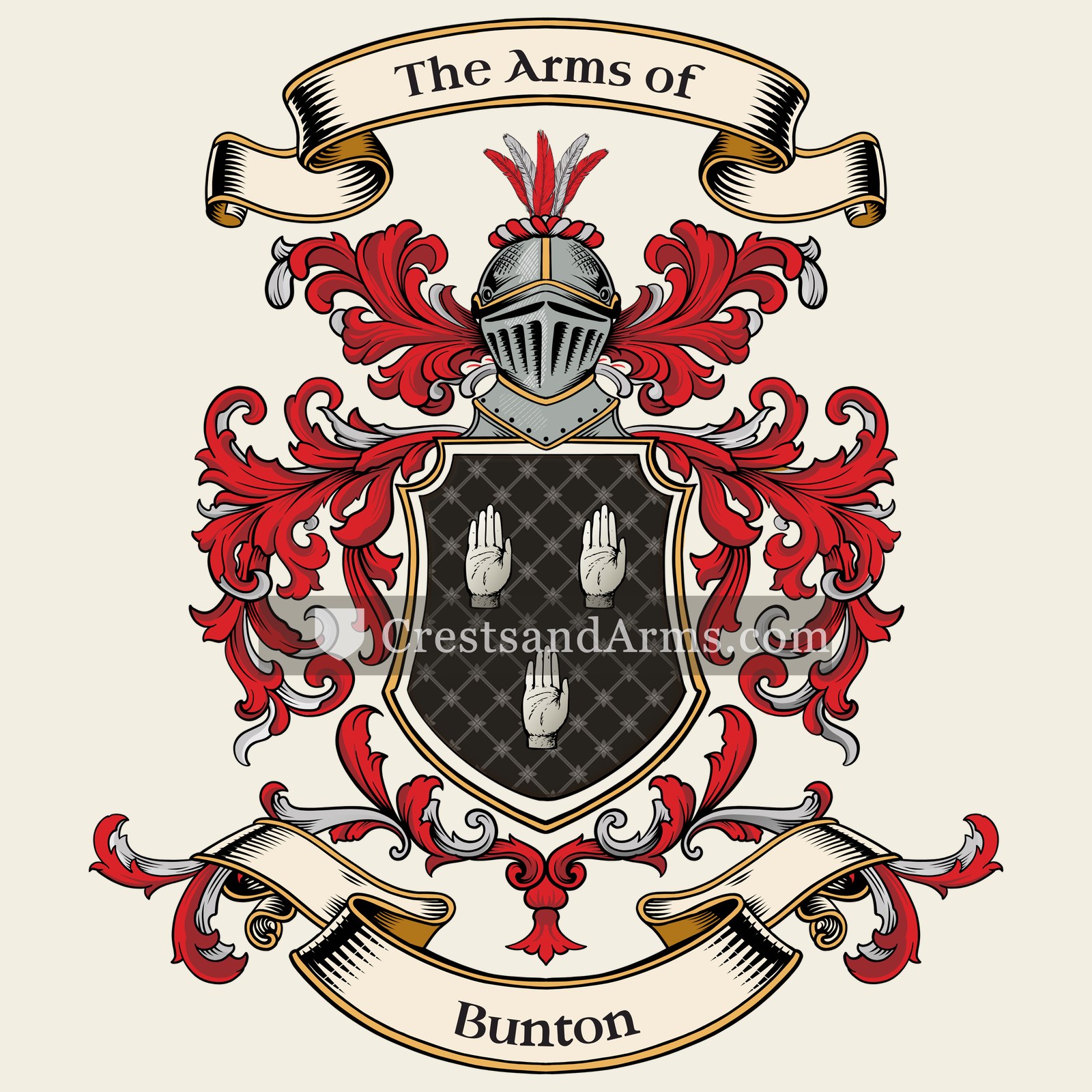 The Bunton coat of arms, drawn from the recorded blazon