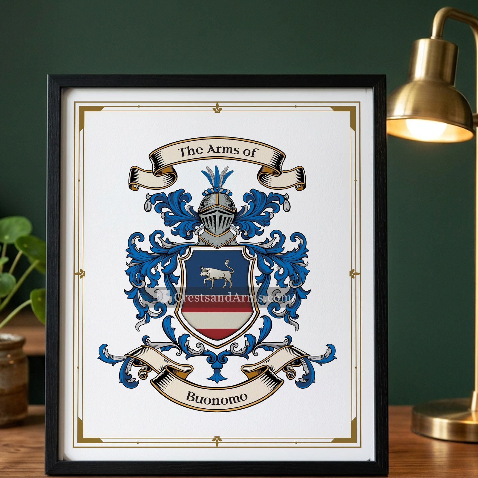 The Buonomo coat of arms on the framed print