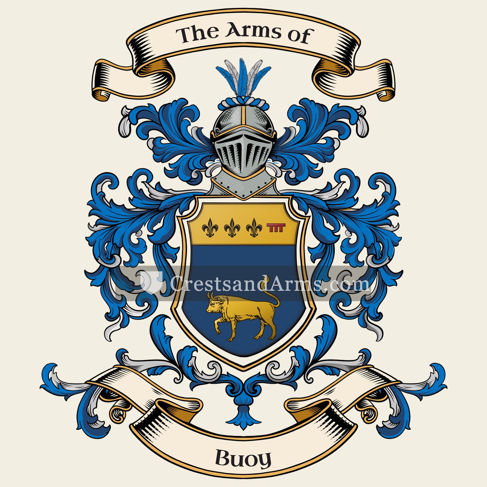 The Buoy coat of arms, drawn from the recorded blazon