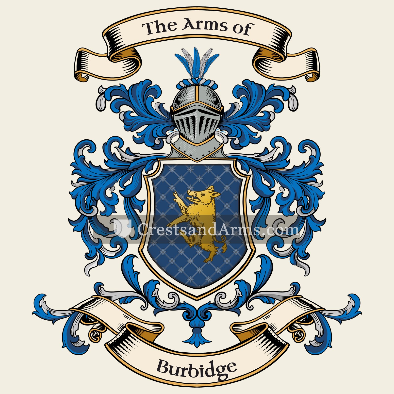 The Burbidge coat of arms, drawn from the recorded blazon