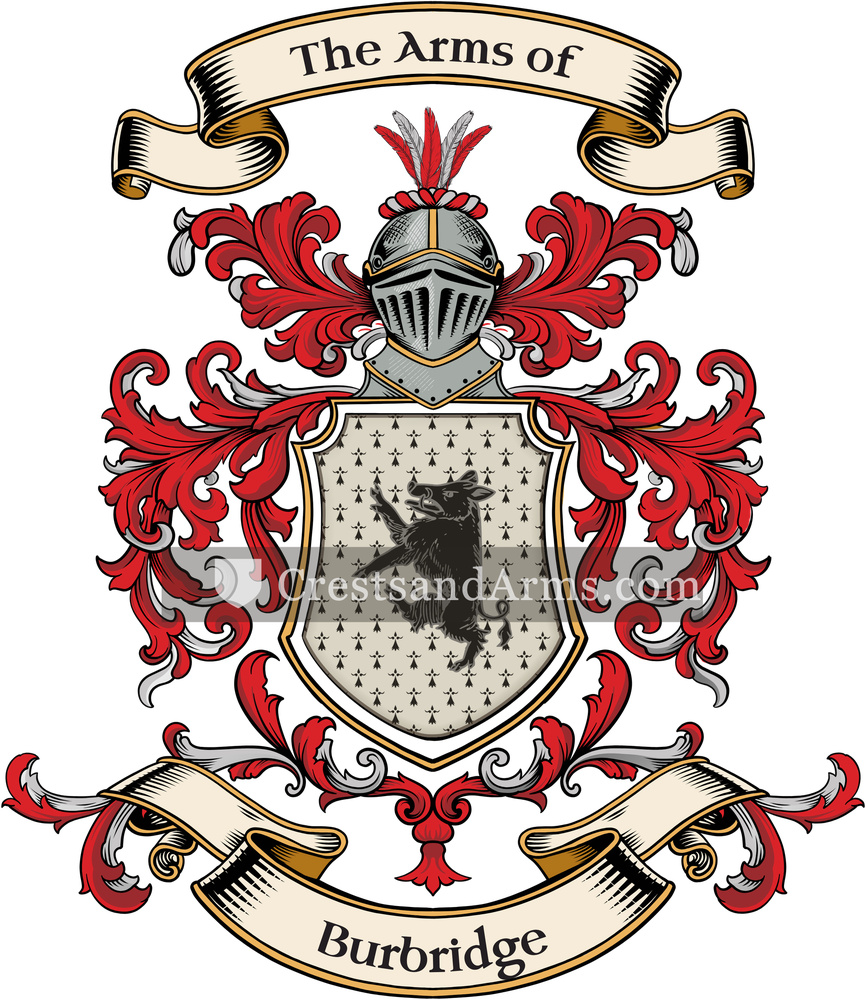 The Burbridge coat of arms, drawn from the recorded blazon