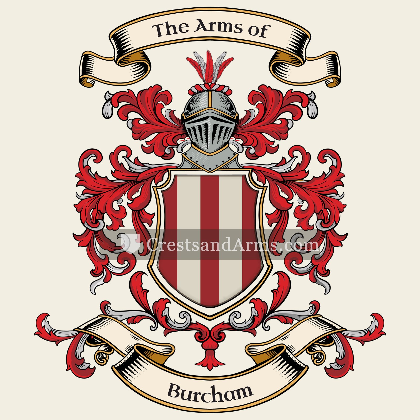 The Burcham coat of arms, drawn from the recorded blazon