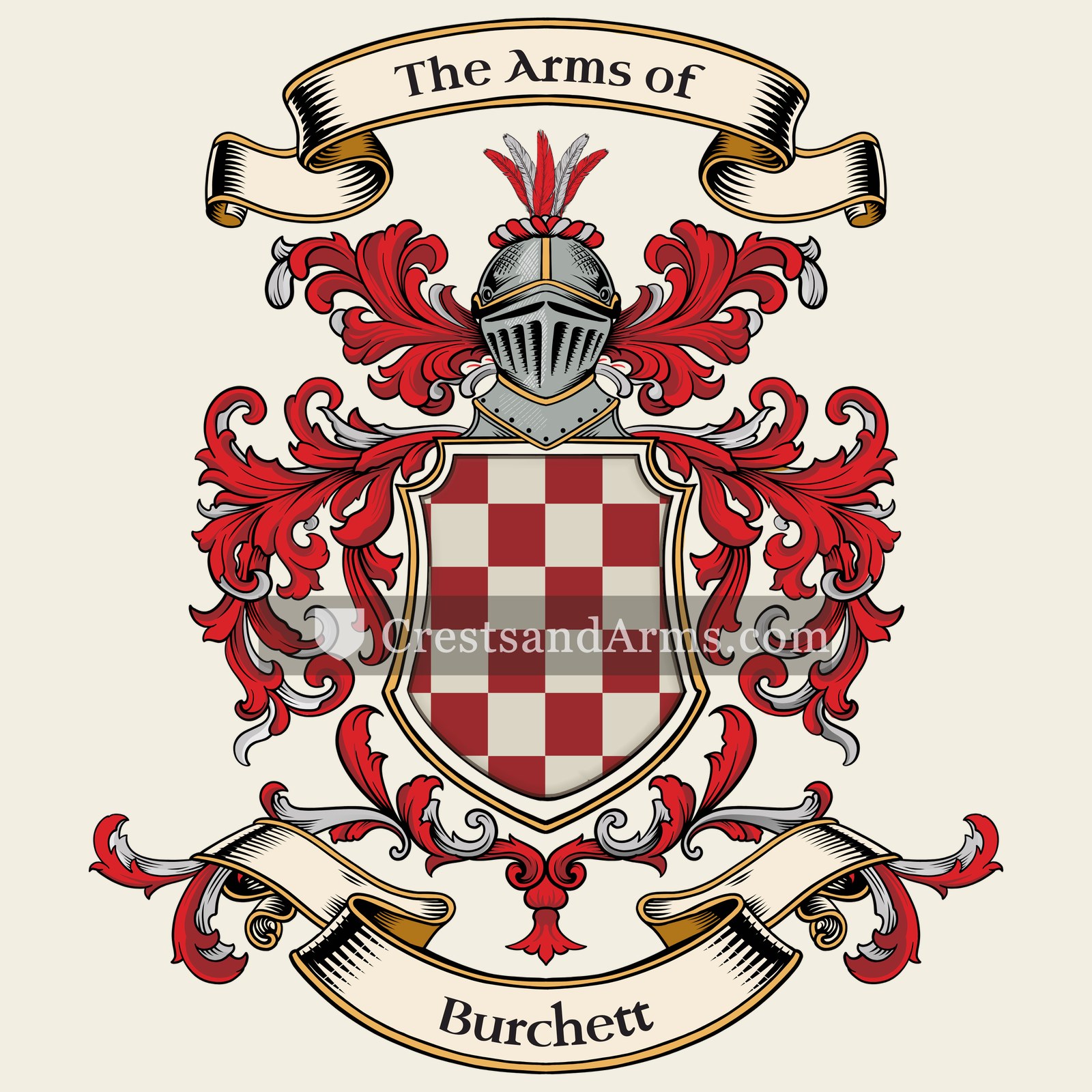 The Burchett coat of arms, drawn from the recorded blazon