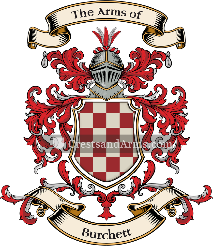 The Burchett coat of arms, drawn from the recorded blazon