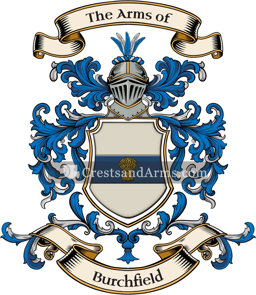 The Burchfield coat of arms, drawn from the recorded blazon