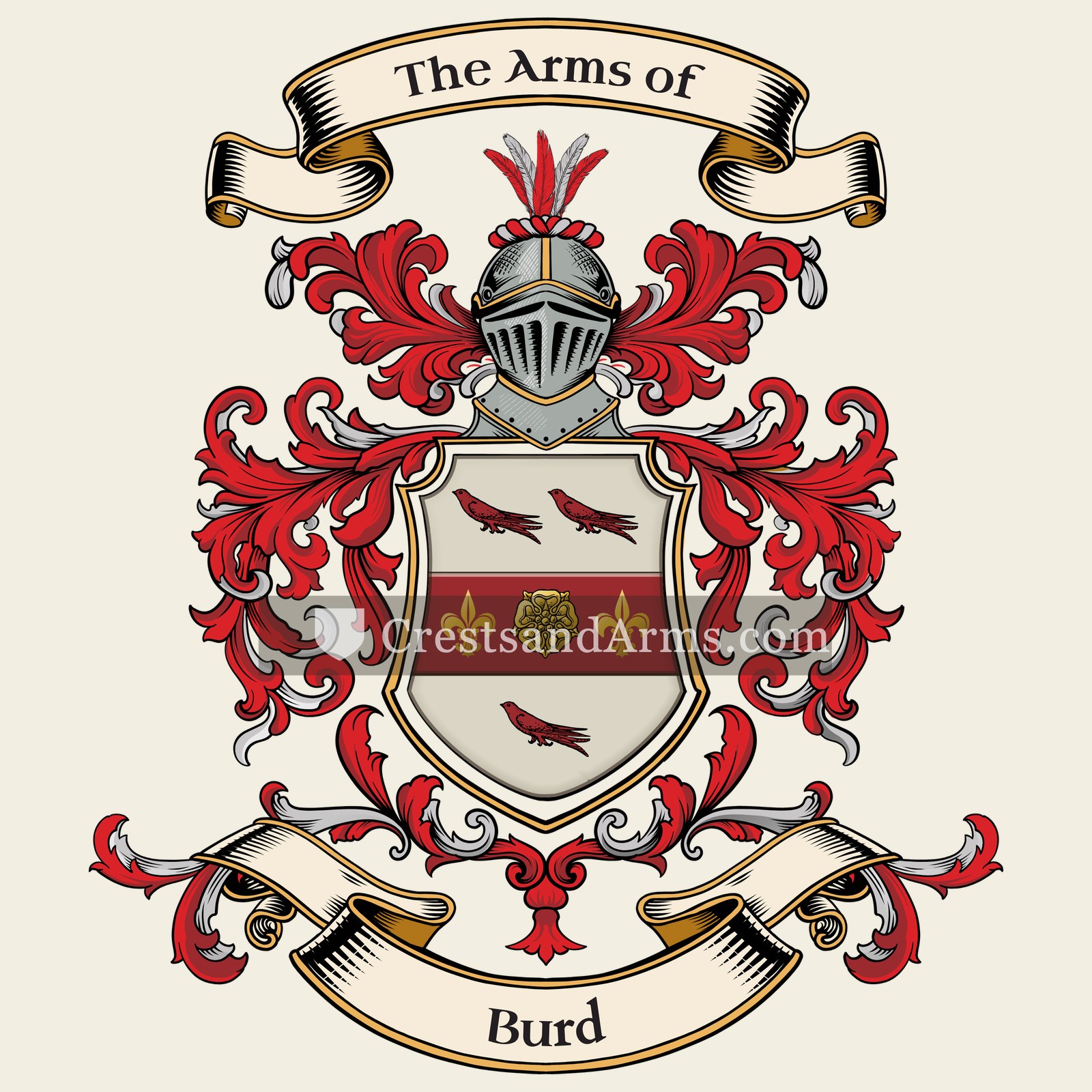 The Burd coat of arms, drawn from the recorded blazon