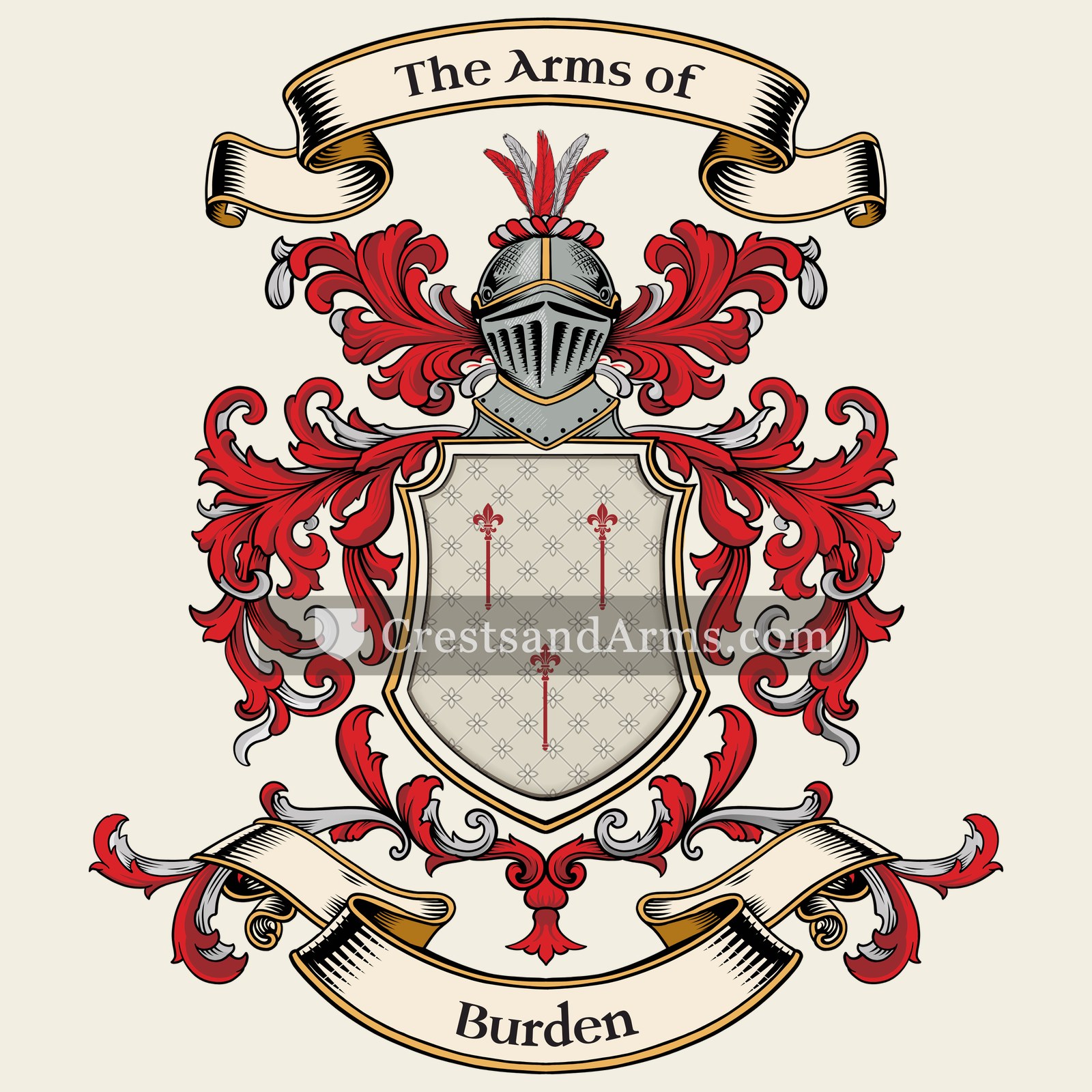 The Burden coat of arms, drawn from the recorded blazon