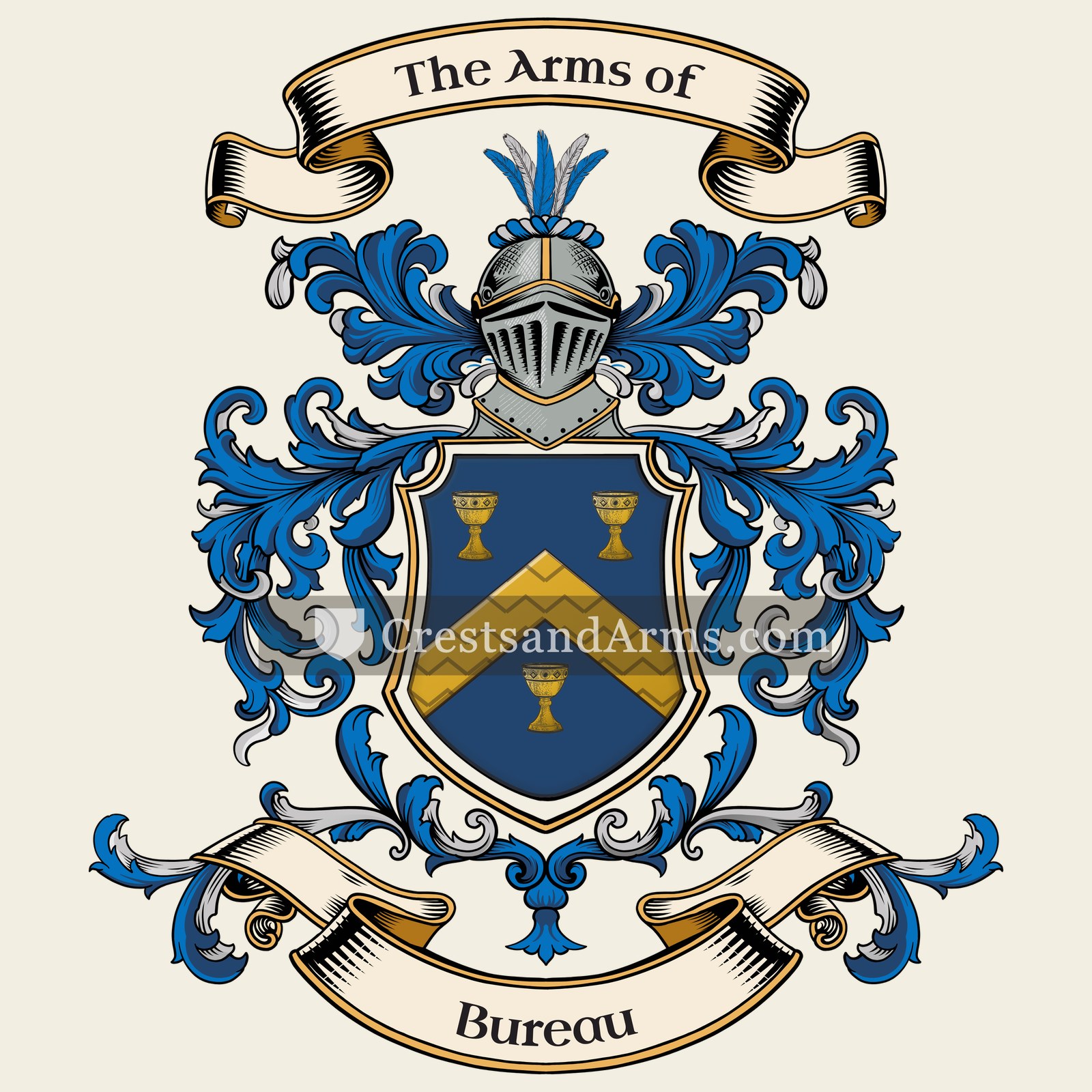 The Bureau coat of arms, drawn from the recorded blazon